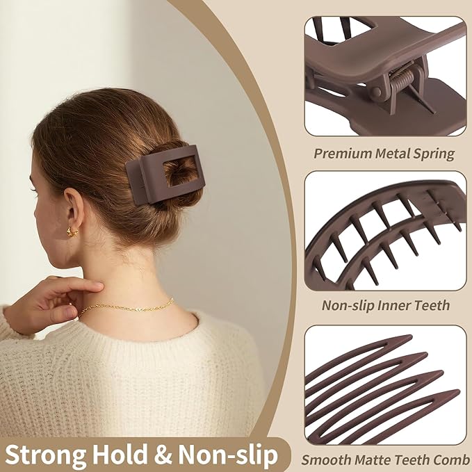 8 Pcs Large Flat Hair Clips for Women, Non-slip Big Square Matte Hair Claw Clips