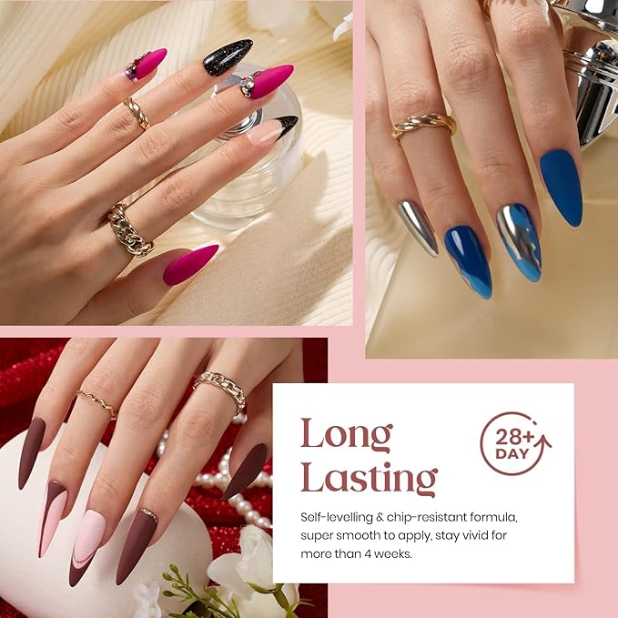 Beetles Gel Polish Kit, Nude Gray Pink Blue Burgundy Glitter Gel Polish Set Modern Muse Collection with 3Pcs Base Matte Glossy Top Coat Soak off Uv Gel for Women