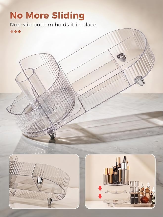 Booklov Rotating Makeup Organizer for Vanity, Large Capacity Cosmetic Display Case, Clear Acrylic Countertop Beauty Storage Holder for Skincare, Brush Eyeshadow Lipstick, Counter Desk, Crystal Clear
