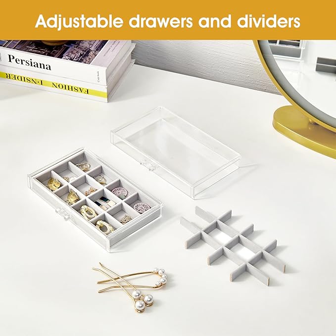 ProCase Earring Holder Organizer Jewelry Box with 3 Drawers, Acrylic Clear Earring Case with Adjustable Velvet Trays for Women - Grey, 3 Layers