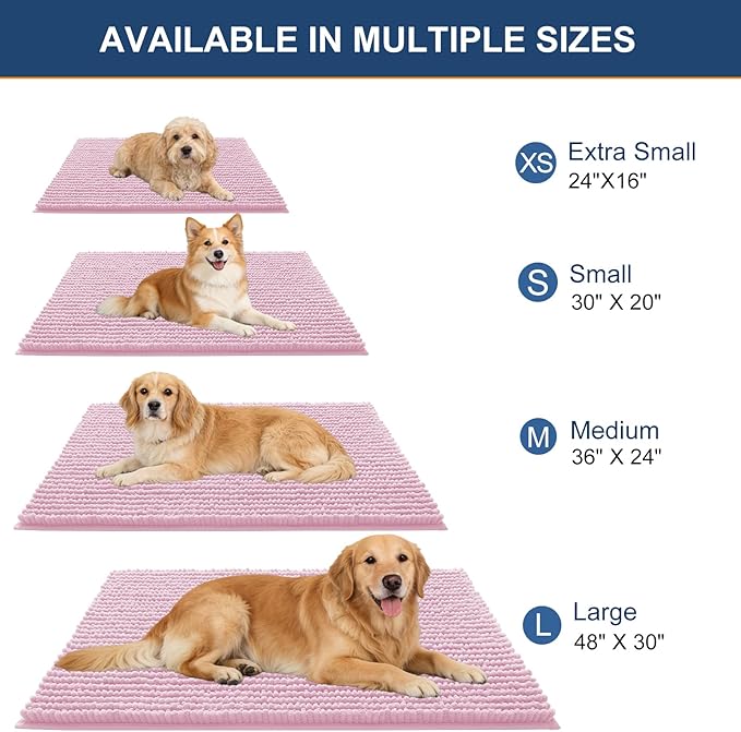 OLANLY Dog Door Mat for Muddy Paws 24x16, Ultra Absorbent Chenille Mud Doormat, Non-Slip Washable and Dirt Trapping Doormat for Indoor Entryway, Quick-Dry Indoor Pet Bed Mats for Dogs, Dusty Rose