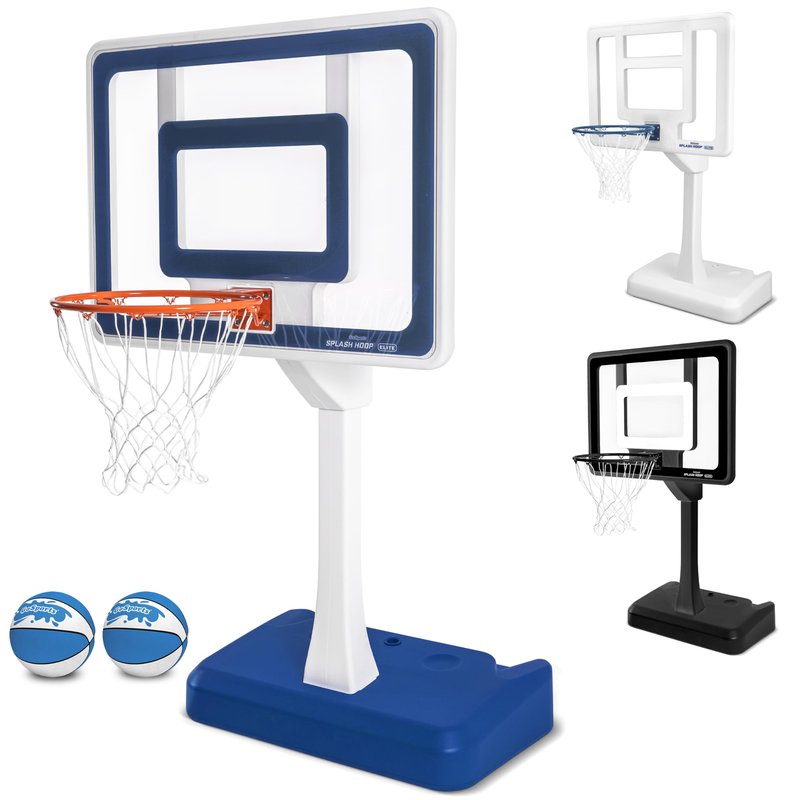 GoSports Splash Hoop Elite Pool Hoop Basketball Game with Water Weighted Base, Adjustable Height, Regulation Steel Rim and 2 Pool Basketballs - Blue