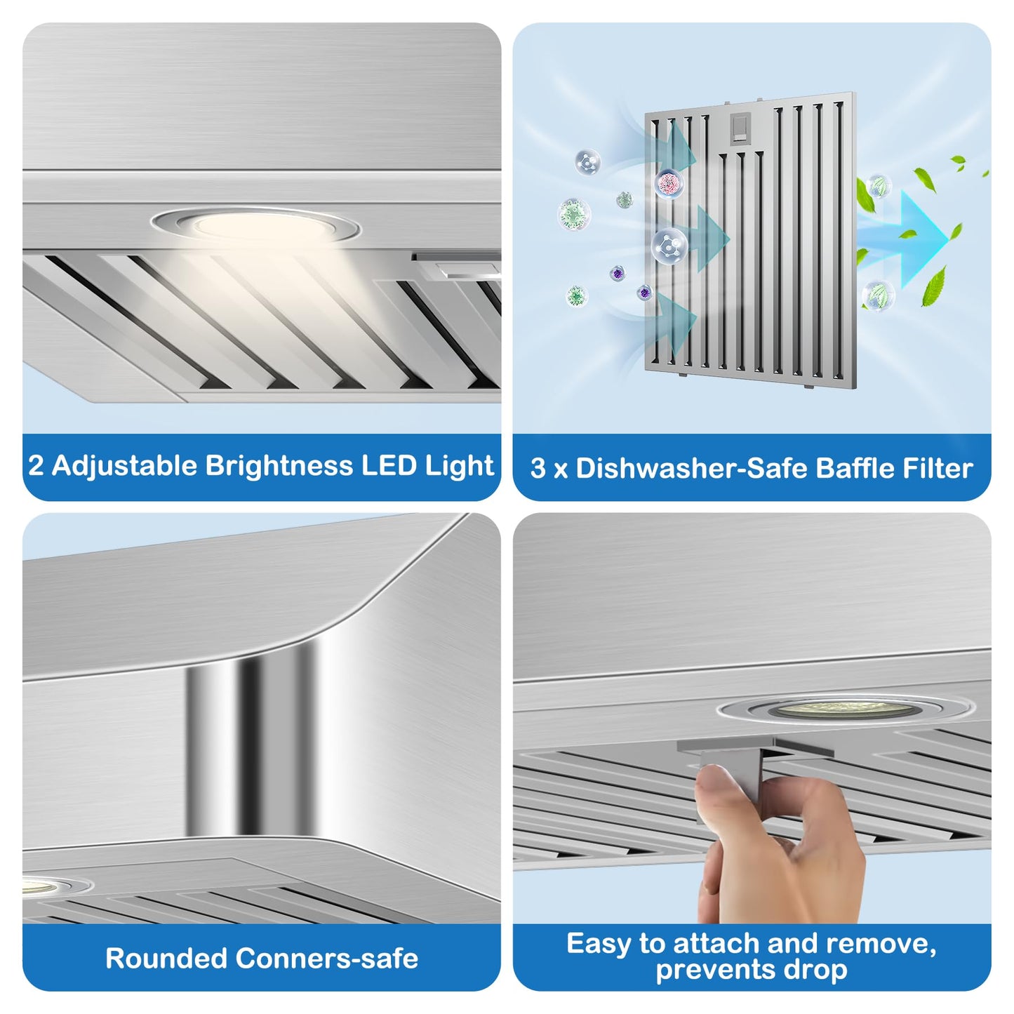 36 inch Under Cabinet Range Hood 1200 CFM with 4-Speed Gesture Sensing & Touch Control, Stainless Steel Kitchen Stove Vent Hoods with 2 LED Lights, Time Setting, Dishwasher-Safe Baffle Filters