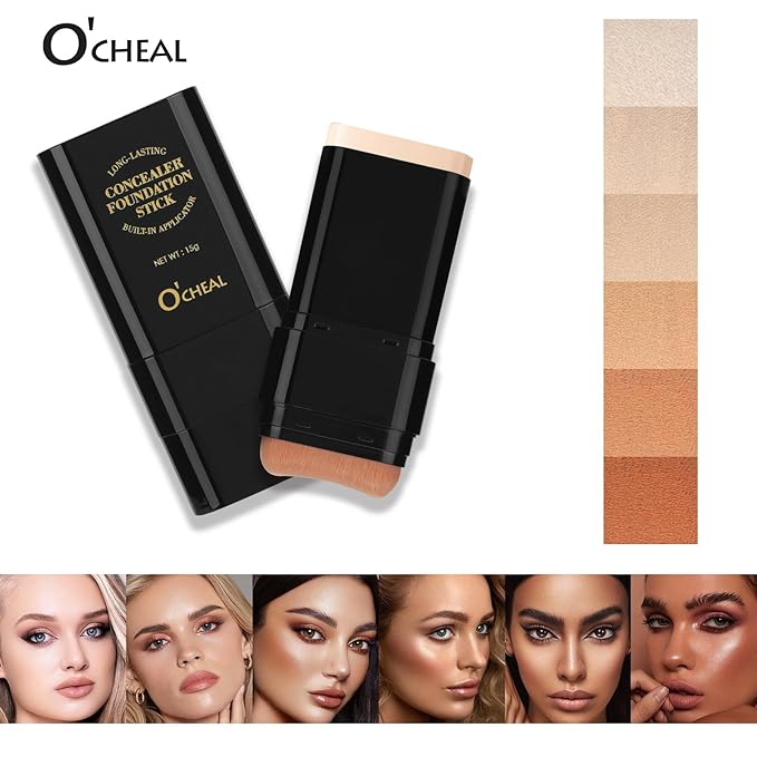 O'CHEAL Face Foundation Contour Stick Long-wear Lightweight Brighten Stick Blemish Contouring Face Concealer Beauty Makeup 01#IVORY