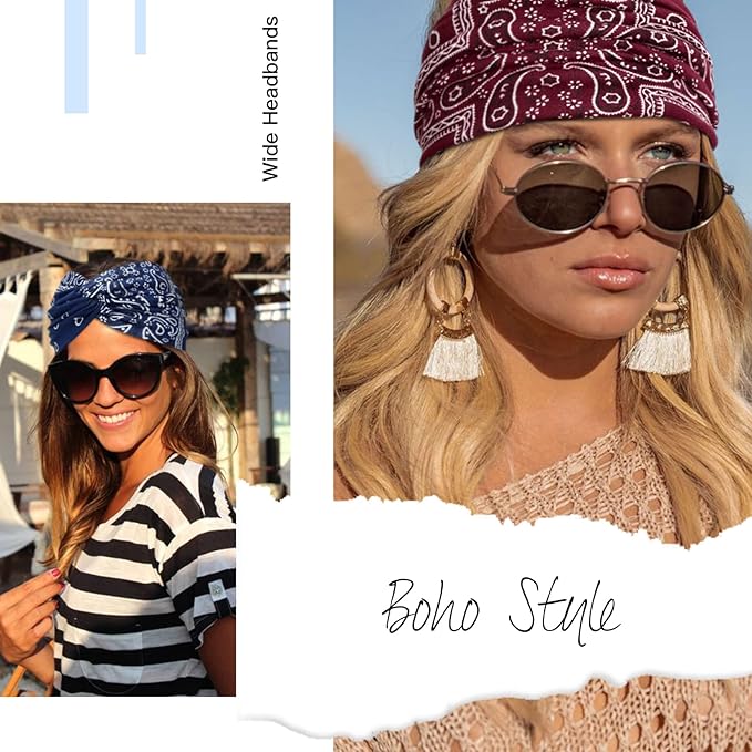 Tobeffect Wide Headbands for Women, 7'' Boho Turban Headband Large Hairband Twisted Hair Accessories, 6 pack