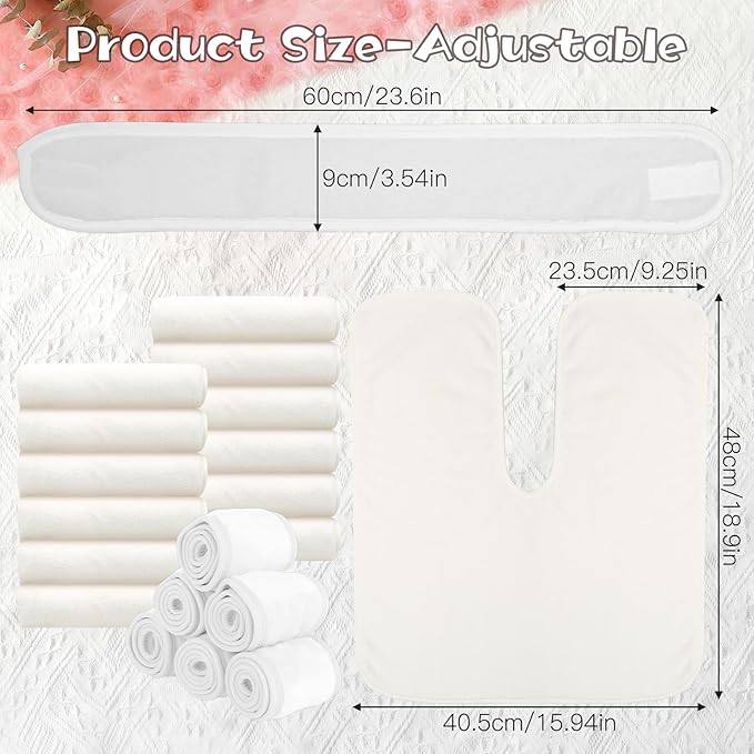 18PCS U-Shaped Microfiber Facial Towels for Estheticians,Ultra-Soft & Absorbent Spa Towels and Facial Spa Headband for Massage, Facial Steam & Skincare (White)