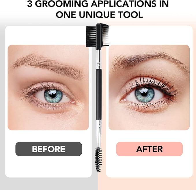 3 Head Eyebrow Eyelash Shaper Eyelash Comb Double Head Brush Makeup Grooming Tool cosmetic with 3 Different Spoolie Brushes for Separating Lashes, Eliminating Mascara Clumps, Grooming and Shaping Brow