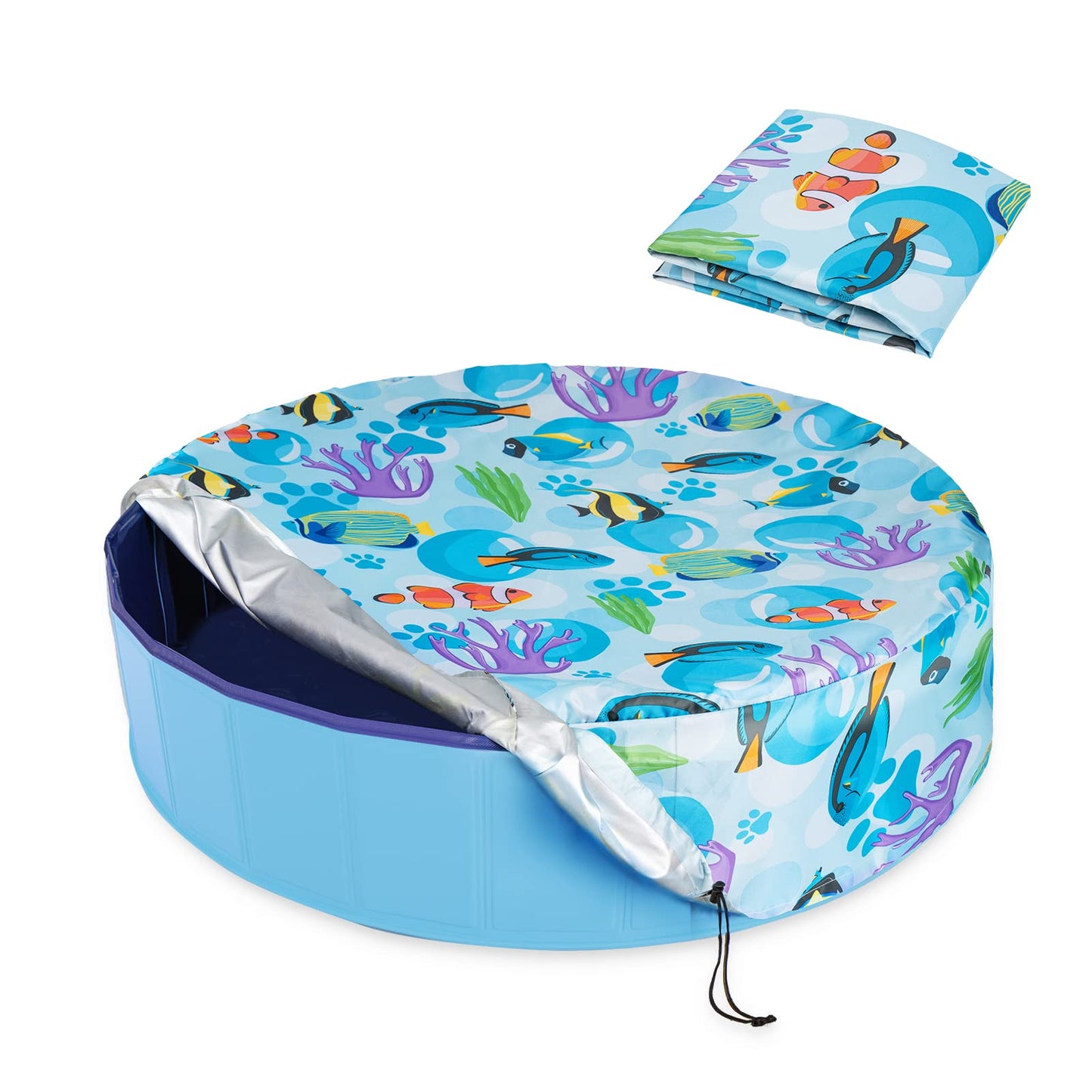 Ladadee Foldable Round Dog Swimming Pool Cover, for 32 "/63“/48” Collapsible Outdoor Tub, PVC Coating Waterproof and UV Protection, Leakproof Washable Kiddie Pet Small Paddling Bath Accessories