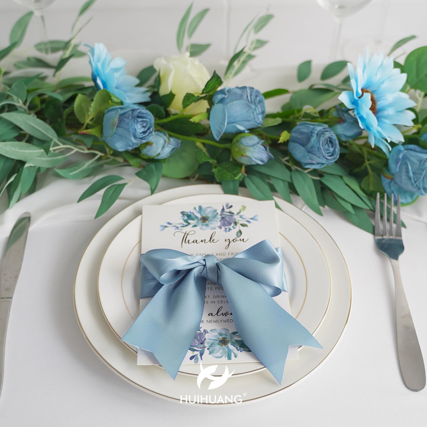 HUIHUANG Dusty Blue Ribbon 2 inch Wide Double Face Blue Satin Ribbon for Flower Bouquet, Dusty Blue Silk Satin Ribbons for Wedding Invitation, Gift Wrapping, Holiday Decor, Bows Making -25 Yards/Roll