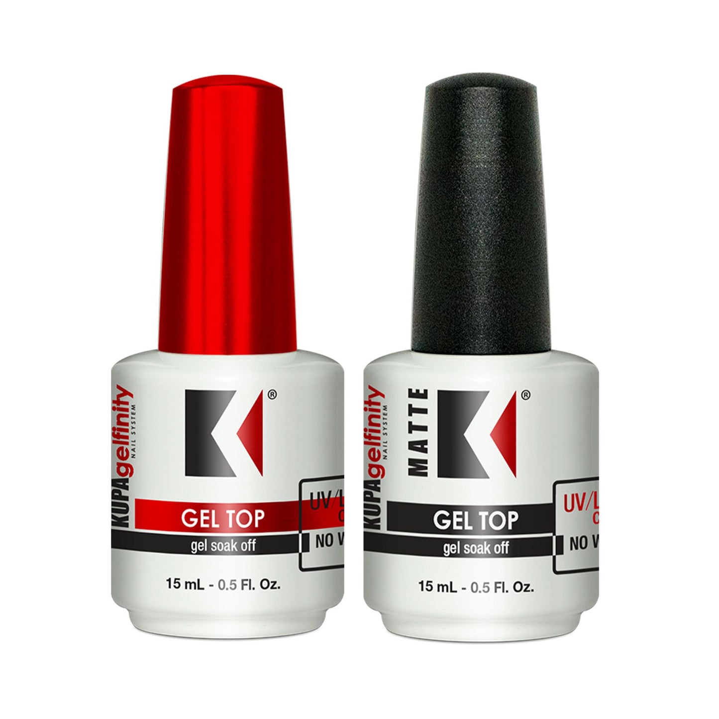 KUPA Gelfinity Gloss & Matte Top Coat, No-Wipe, Long Lasting Soak Off Gel Formula, Chip-Resistant, UV/LED Gel Polish, 0.5 Fl Oz (Pack of 2)