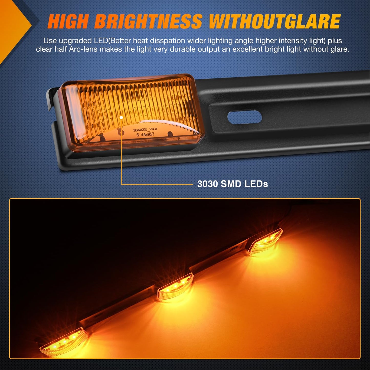 Nilight 9 LED Marker Tail Trailer Light Bar 14.2Inch 2 PCS Amber Clearance Identification Running Mark ID Rear Stainless Steel Bracket for 12V Pickup Truck RV Boat
