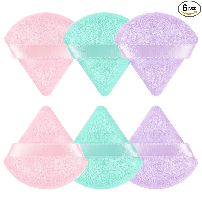 Pimoys 6 Pcs Powder Puffs, Face Soft Triangle Makeup Puff Makeup Sponge for Loose Powder
