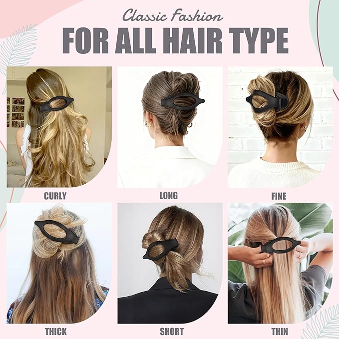 Flat Hair Clip 6 pcs Lay Down Claw Clips Hair Accessories for Women (Black)
