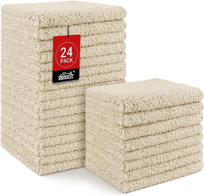 HOMEXCEL Microfiber Washcloths 24 Pack, Highly Absorbent and Soft Face Towel, Multi-Purpose Wash Cloths for Bathroom, Hotel, Spa, Gym, and Kitchen, 12x12 Inch, Brown