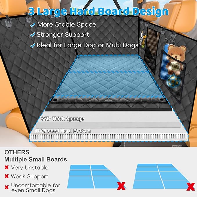 URPOWER Dogs Back Seat Extender with Non-Slip Blanket - Hard Bottom Dog Car Seat Cover & Removable Dog Bed Mat, Waterproof Dogs Hammock for Car, SUV, Pet Backseat Protector Holds 550lbs