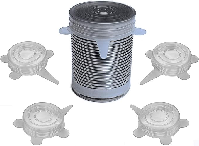 Pet and Human Food Can Lids - 4 Pack - Stretchable Silicone Covers for Cat and Dog Canned Food Storage - Universal Fitting Tops for Small Sized Cans - Keeps Food Fresh