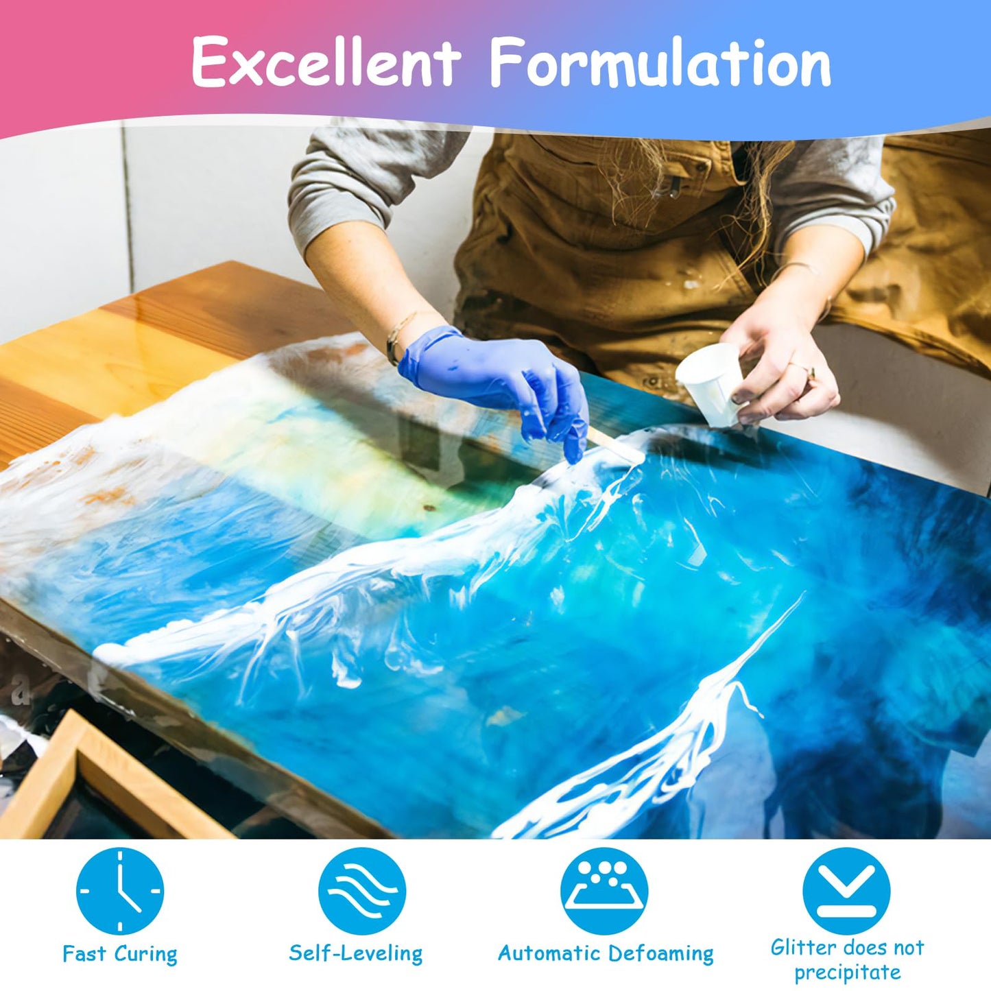 KISREL Epoxy Resin 1 Gallon - Clear Epoxy Resin Kit with 16 Pigments and 8 Colors of Mica Powders - No Yellowing No Bubble Casting Resina for Art Crafts, Jewelry Making & Resina Molds(1/2 Gallon x 2)
