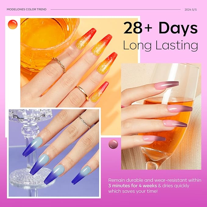 modelones Color Changing Gel Nail Polish Set, 6 Colors 2026 Red Pink Glitter Blue Purple Mood Temperature Change Nail Polish Gel Set Soak Off Nail Art Gel DIY Salon Manicure Gift