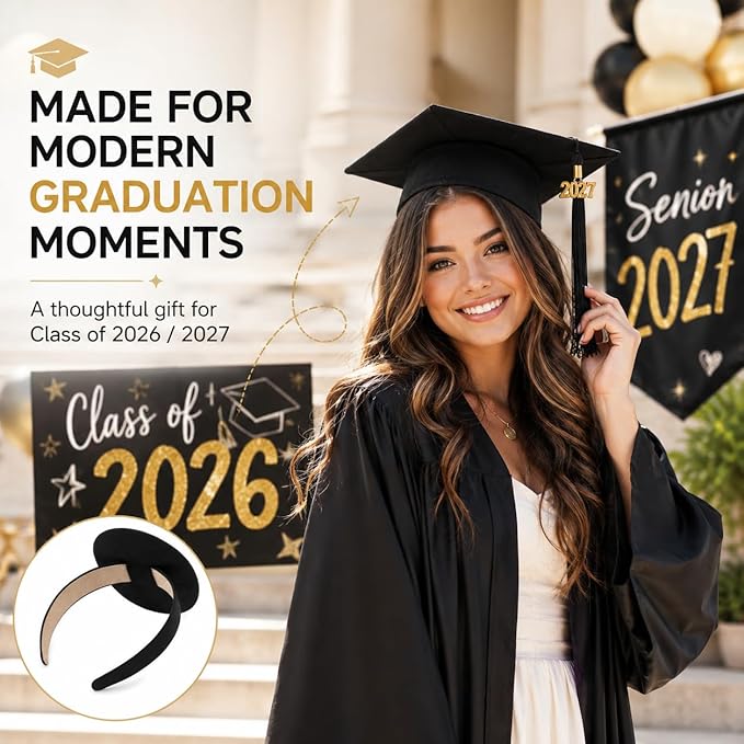 forenee Graduation Cap Headband Insert - Invisible Anti-Fall Grad Hat Holder for Secure Fit - Designed for Thick/Curly Hair & Braids - Graduation for Students