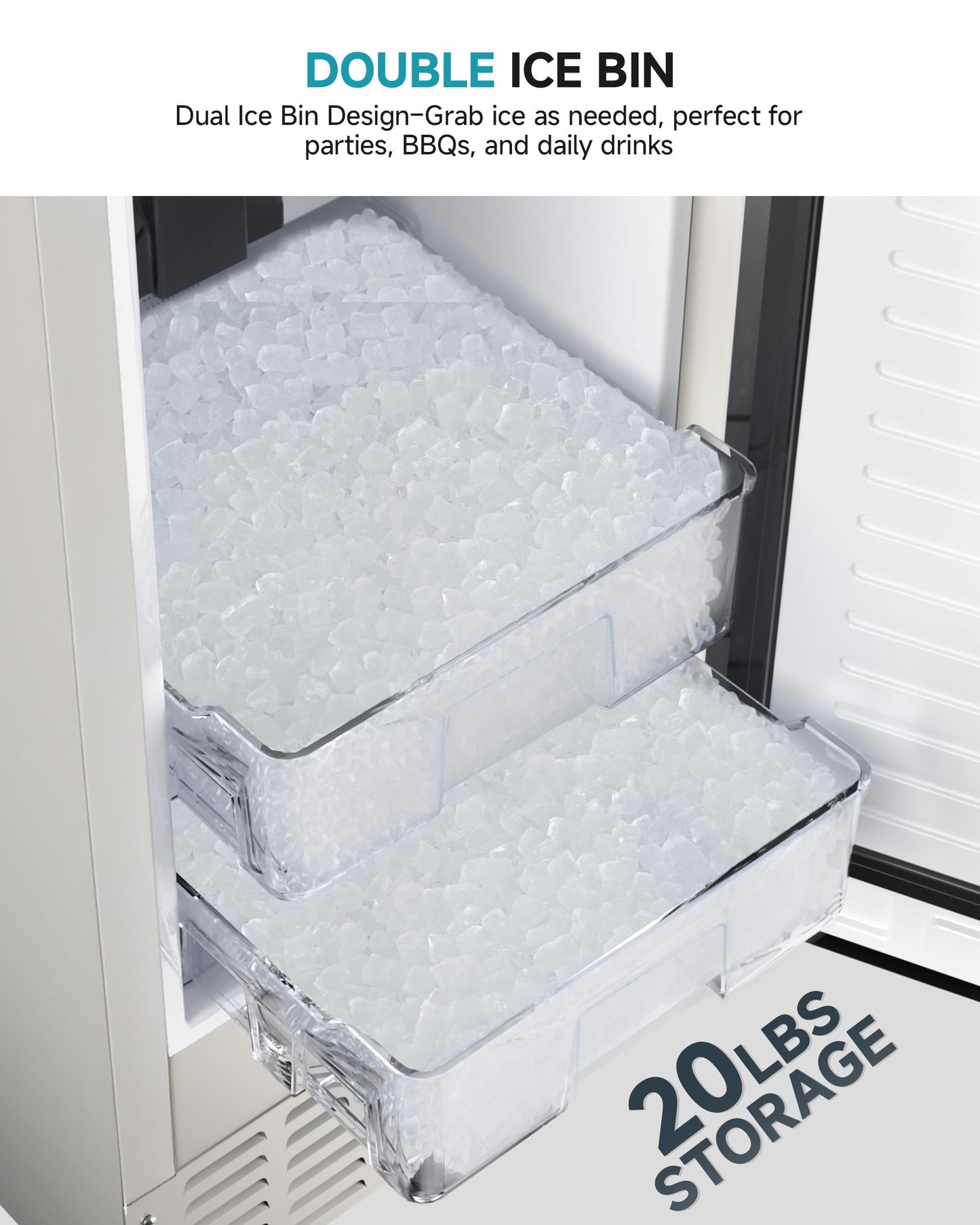 EUHOMY Under Counter Nugget Ice Maker Machine, 70Lbs/Day, Bulit-in Freestanding Ice Maker with Double Ice Baskets, Self-Cleaning & 24H Timer Ice Machine, for Home Use(Silver)