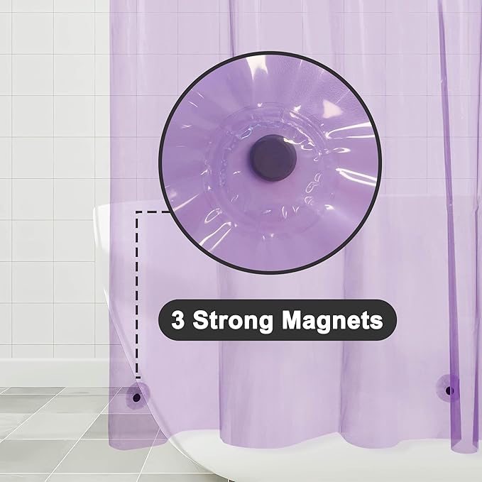 Barossa Design Extra Long Shower Curtain Liner with 3 Magnets - 72" x 84" XL, Waterproof PEVA Lightweight Shower Liner for Bathroom, PVC Free, Metal Grommets - Clear Lavender, 72x84
