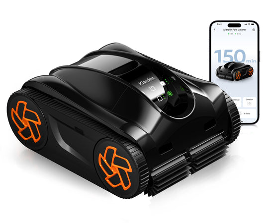 iGarden Robotic Pool Cleaner K Series, Cordless Pool Vacuum Robot for Inground & Above Ground Pools, Smart Navigation, Touchscreen, Self-Parking, Cleans Floor, Wall & Waterline, 150 Min