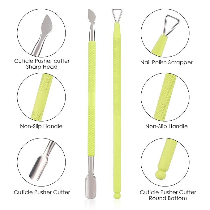YINYIN Professional Cuticle Trimmer with Pusher and Cutter - Stainless Steel Cuticle Clippers for Fingernails and Toenails (Green)