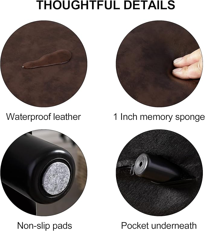 Small Foot Stool with Handle, Brown Faux Leather Short Foot Stool Rest, Rectangle Storage Foot Stools Ottoman with Plastic Legs, Padded Footstool Small Step Stool for Living Room, Office, Desk, Patio
