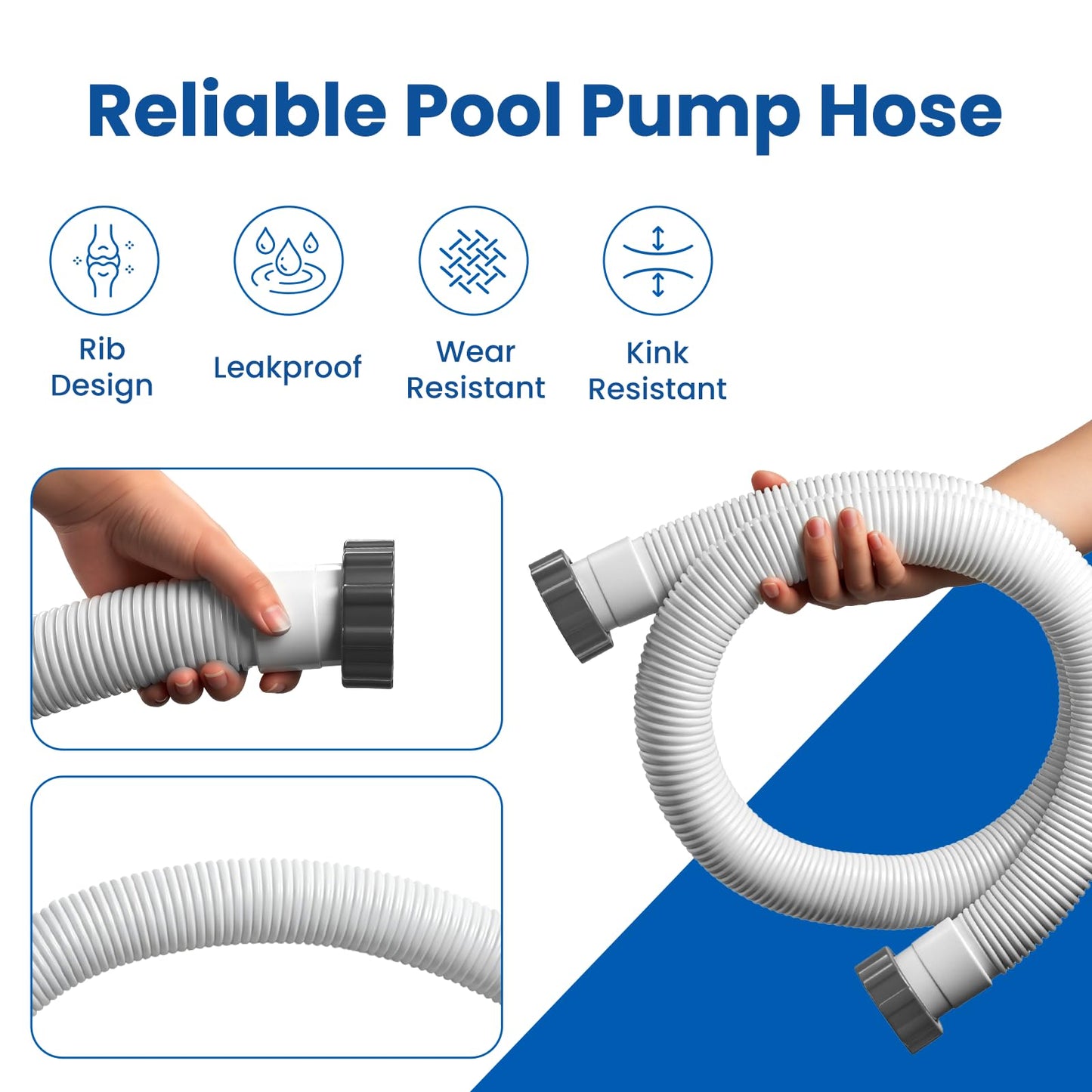 XwaYexa 1.5" Above Ground Pool Hose, 59" Long 29060E Pool Filter Hose Pool Pump Hose Replacement,for Coleman Intex Sand Filters and Saltwater Systems with 1500-2500 GPH Pumps, 2Pcs