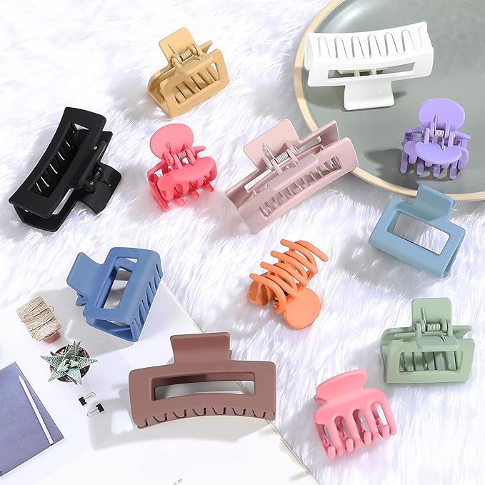 12 Pcs Hair Clips for Women 3 Styles Small Medium Large Claw Clips for Thin Thick Curly Hair, Strong Hold Hair Claw Clips, Stylish Plastic Hair Accessories Ideal Gifts for Women (Multicolor)