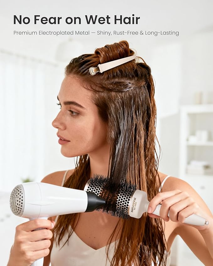 AIMIKE 4.8" Hair Clips for Styling – Built-In Silicone Band Duckbill Hair Clips, No-Crease Sectioning Clips for Thick, Curly Hair, Ideal for Makeup, Hairstyling & Rollers, 6-Pack, Desert Titanium