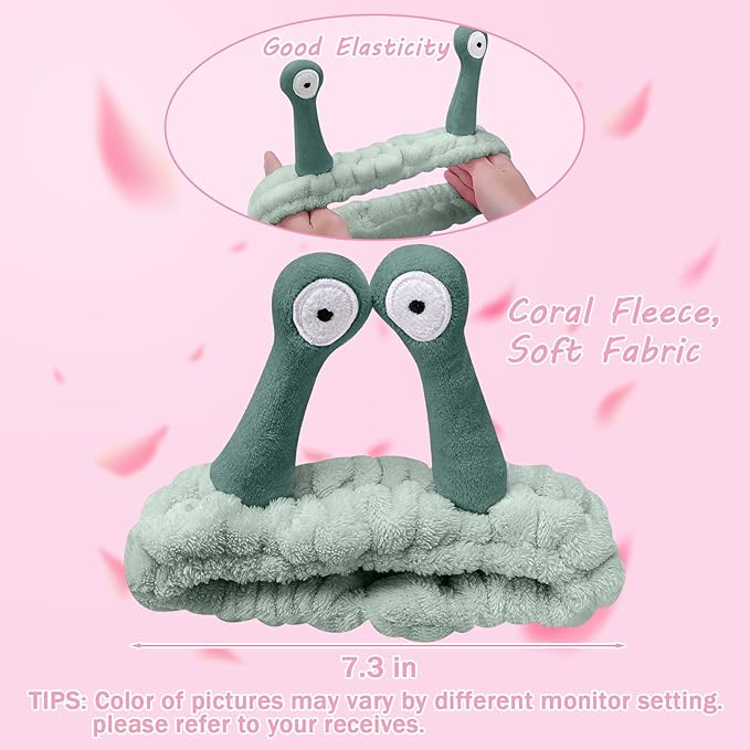 Jowmoy Cute Dark green Snail Headband,Wash Face for Women Makeup Shower Spa Headband