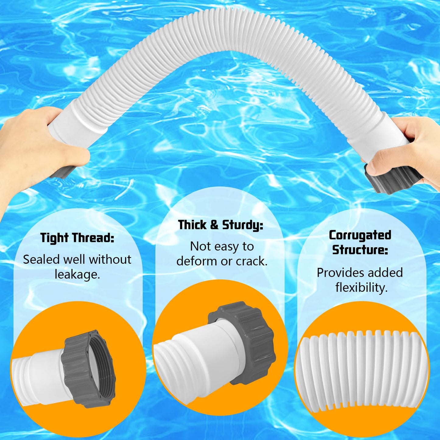 Boltigen 1.5'' Diameter Pool Sand Filter Pump Hose, 20inch Pool Pump Replacement Hose for Above Ground Pools, 2PCS Flexible Water Pool Hose Set for Filter Pump and Saltwater Systems, White