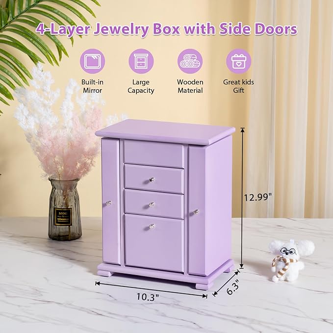 Emfogo Musical Jewelry Box for Girls, Large Kid Music Box with Ballerina for Birthday Bedroom Decor, 5 Layer Girl Jewelry Gifts for Girls Kids - Purple