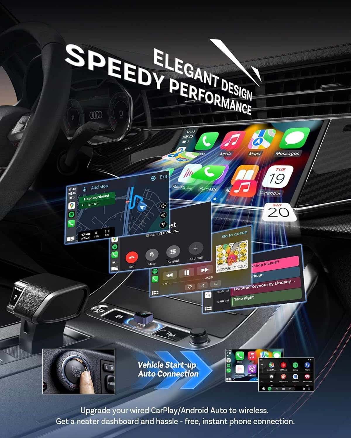 2026 Wireless CarPlay Adapter for iPhone ＆ Android Auto Mini Wired to Wireless Apple Car Play Adapter Plug & Play Compatible for iPhone iOS 10+ Android 11+ with After 2016 Cars