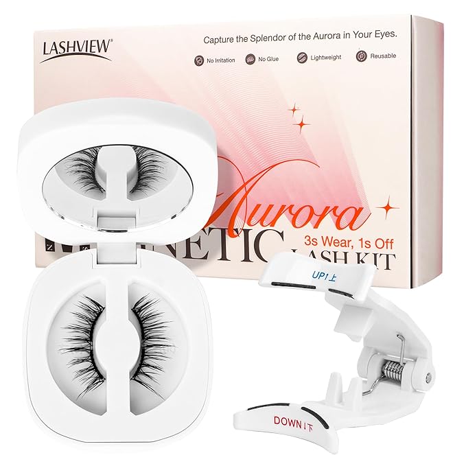 LASHVIEW Upgrade Magnetic Eyelashes with Applicator Soft Magnetic Eyelashes Natural Look Reusable No Glue Needed Easy to Wear and Remove (RCM02)