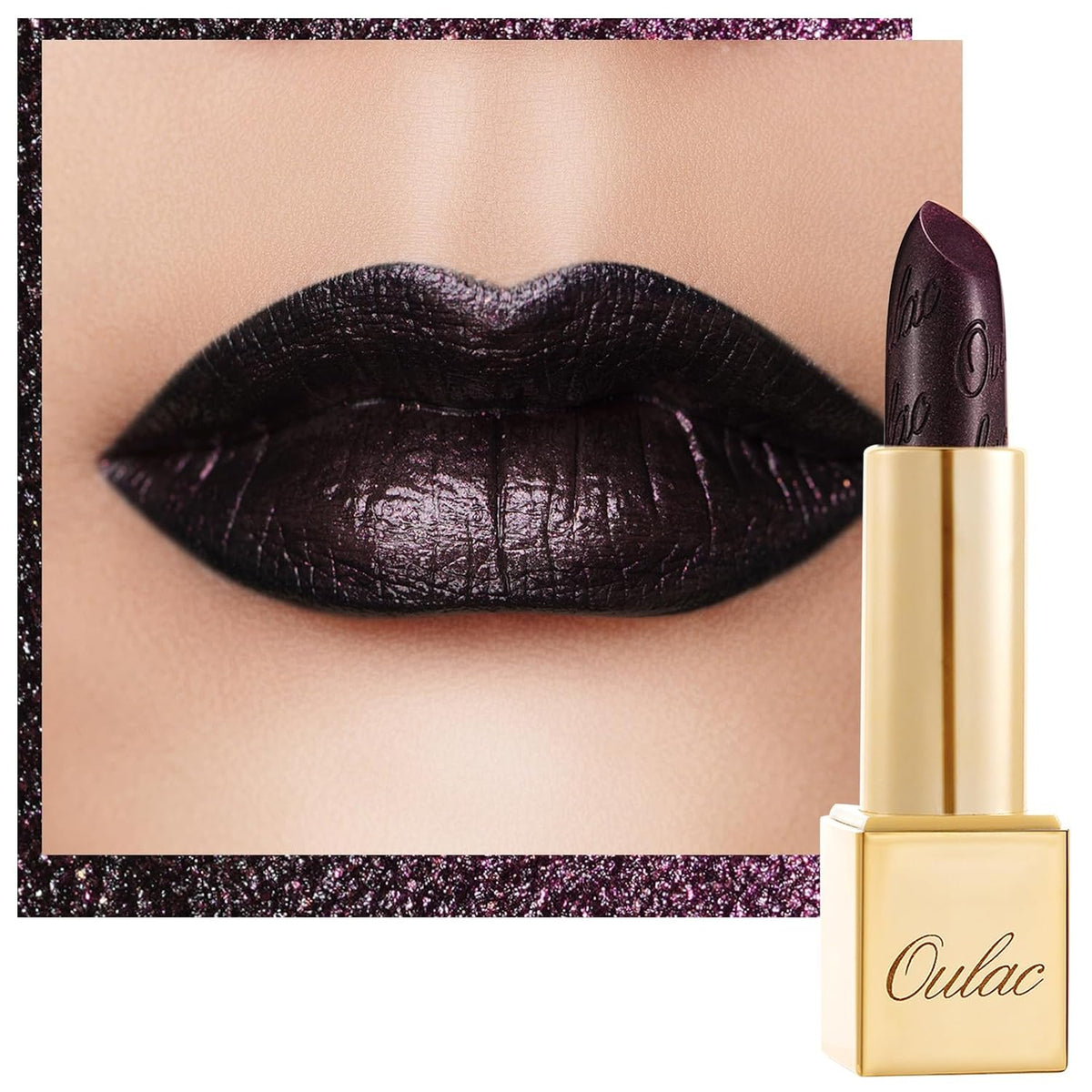 Oulac Metallic Black Lipstick for Women, High-Impact Lipcolor with Moisturizing Creamy Formula, Vegan & Cruelty-Free, Full-Coverage Matte Lipstick, Midnight Mirage (21)