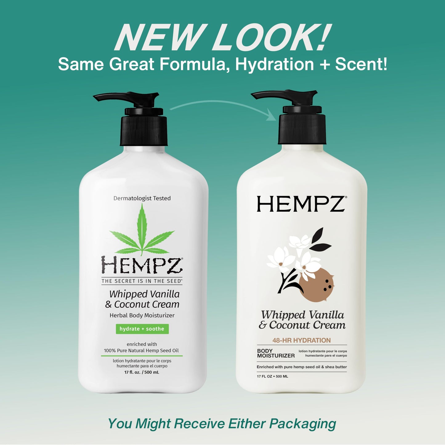 Hempz Whipped Vanilla & Coconut Cream Body & Hand Lotion, Vegan Formula, for Men or Women, 17 oz.