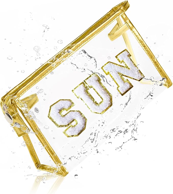 COSHAYSOO Sunscreen Bag Clear Makeup Toiletry Pouch Beach Vacation Essentials for Women Teen Girls Easter Basket Stuffers Gifts Summer Pool Travel Must Have Accessories Waterproof Stuff