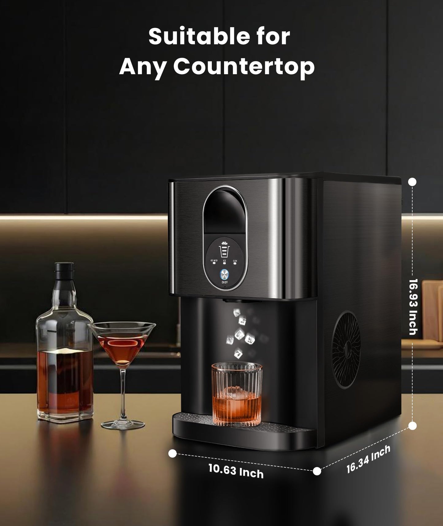 Cowsar Nugget Ice Maker Countertop, 44lbs/24H Soft Chewable Pellet Ice Machine with Dispenser, Self-Cleaning, 2.4L Removable Water Tank, One-Click Operation, Ideal for Home/Kitchen/Bar/Office, Black