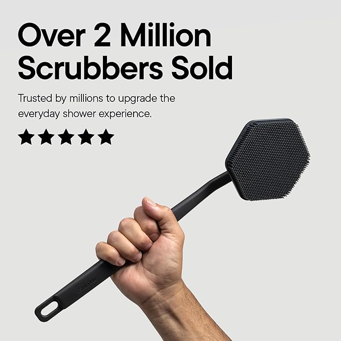 TOOLETRIES Silicone Back Scrubber for Shower, Exfoliating Body & Bath Brush, Long Ergonomic Handle, Non-Slip Grip for Hard-to-Reach Areas, Hygienic Silicone Bath Accessory for Men & Women - Charcoal