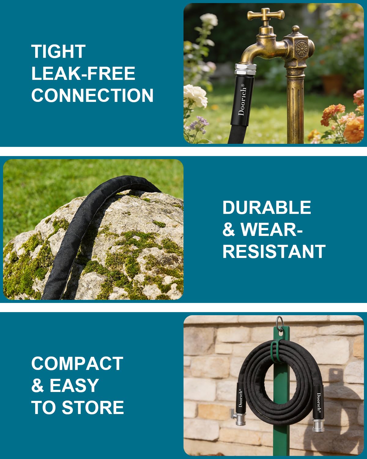 Doorich Garden Hose, Lightweight, Ultra Flexible, Durable, Kink-Free Water Hose with Valve - Made of TPU, Drinking Water Safe Material, Non-Shrinking, Easy to Store, All-Weather, Black (25 FT)