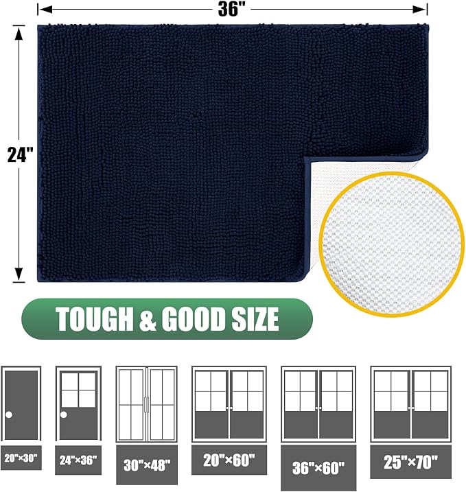 IM HOME Chenille Absorbent Outdoor Doormat 30" x 20", Washable Muddy Door Mats for Dog Non Slip Indoor Doormat Dog Mat for Muddy Paw Front Inside Doormats for Entryway Navy Blue