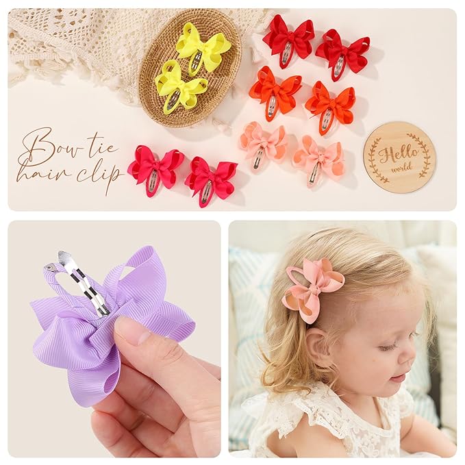 40PCS Snap Baby Hair Bows Clips for Girls Grosgrain Ribbon Fully Wapped 3 Inch Infant Hair Barrettes Accessories for Baby Girls Newborns Toddler