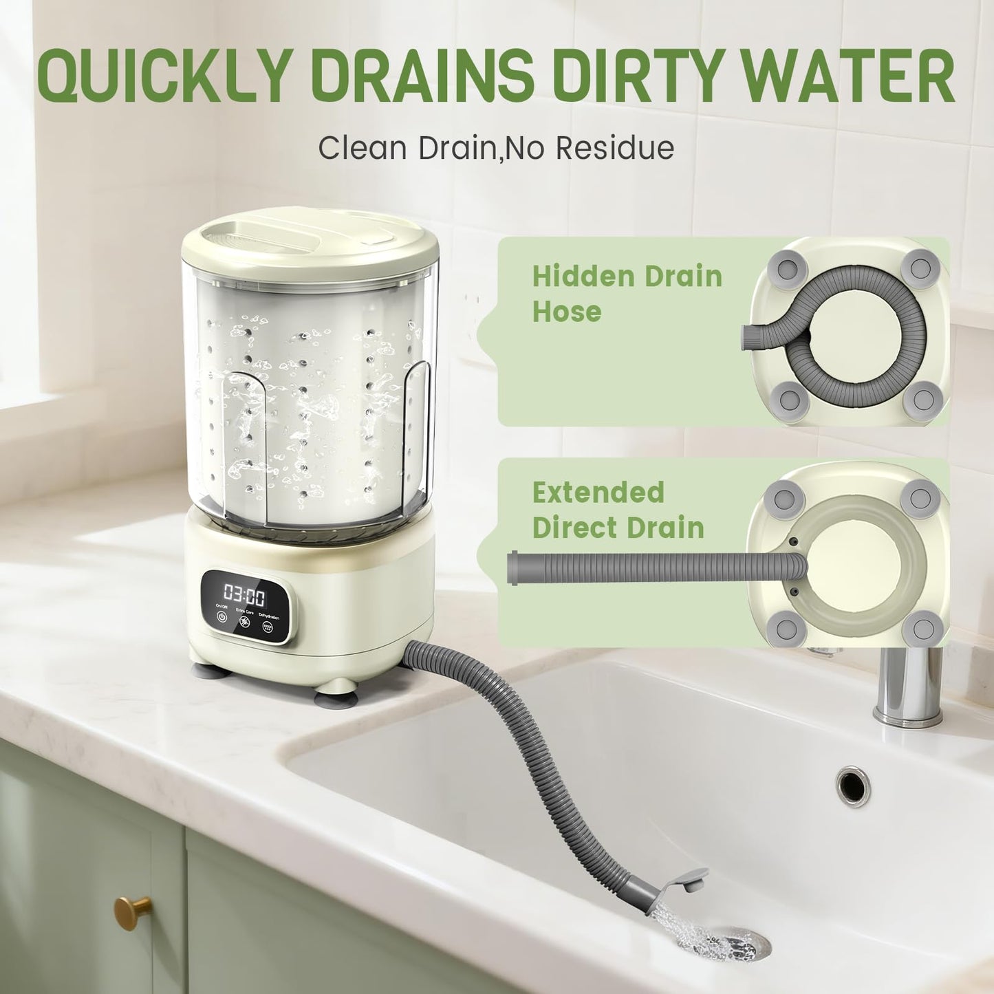 2L Mini Washing Machine, Portable Underwear Washer with 3 Modes (5-Min Wash, 5-Min Rinse, 3-Min Spin), Leakproof & Detachable Design, Drain Hose, Deep Cleaning for Underwear, Socks & Baby Items