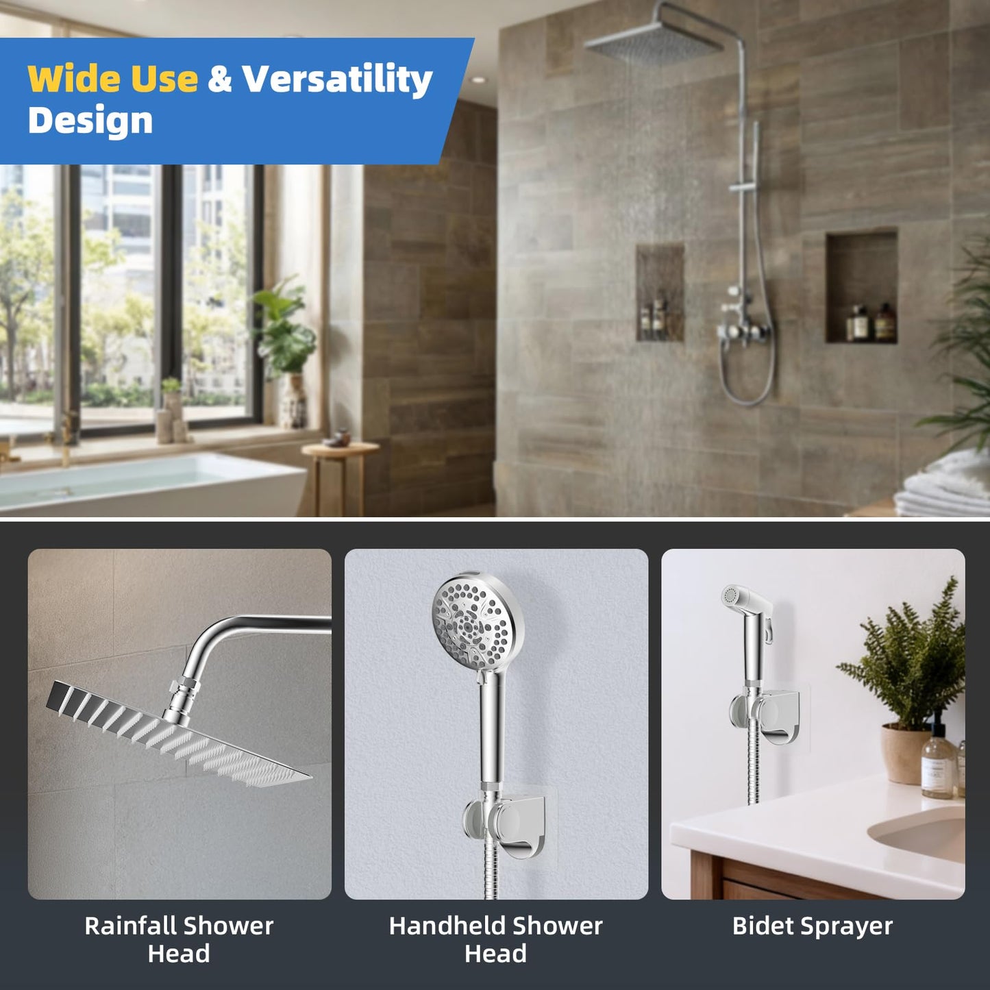 Hibbent All Metal 1 Pack Shower Head Flow Control Valve, G1/2 Brass Shut-off Valve with Metal Handle Lever, Shut OFF Water Flow Control Regulator for Handheld Shower, or Bidet Sprayer, Chrome