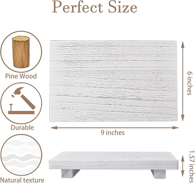 zoocatia Small Wood Tray Pedestal Stand Farmhouse Bathroom Decor Decorative Wooden Riser Kitchen Soap Dish Holder for Vanity, Counter, Sink, 9" x 5.9" - White