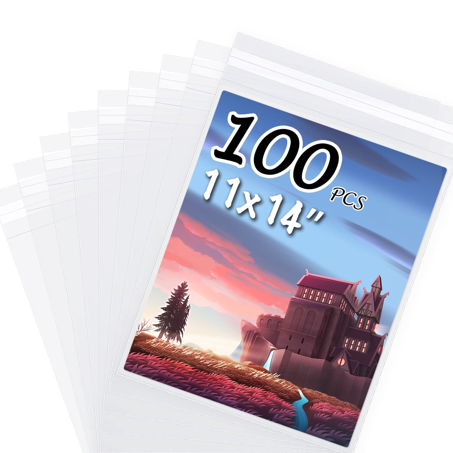Somime 100 Pack 11 3/7 x 14 3/8 Inches Crystal Photo Sleeves Storage Bags for 11x14 Photo Mat, Art Sleeves for Prints