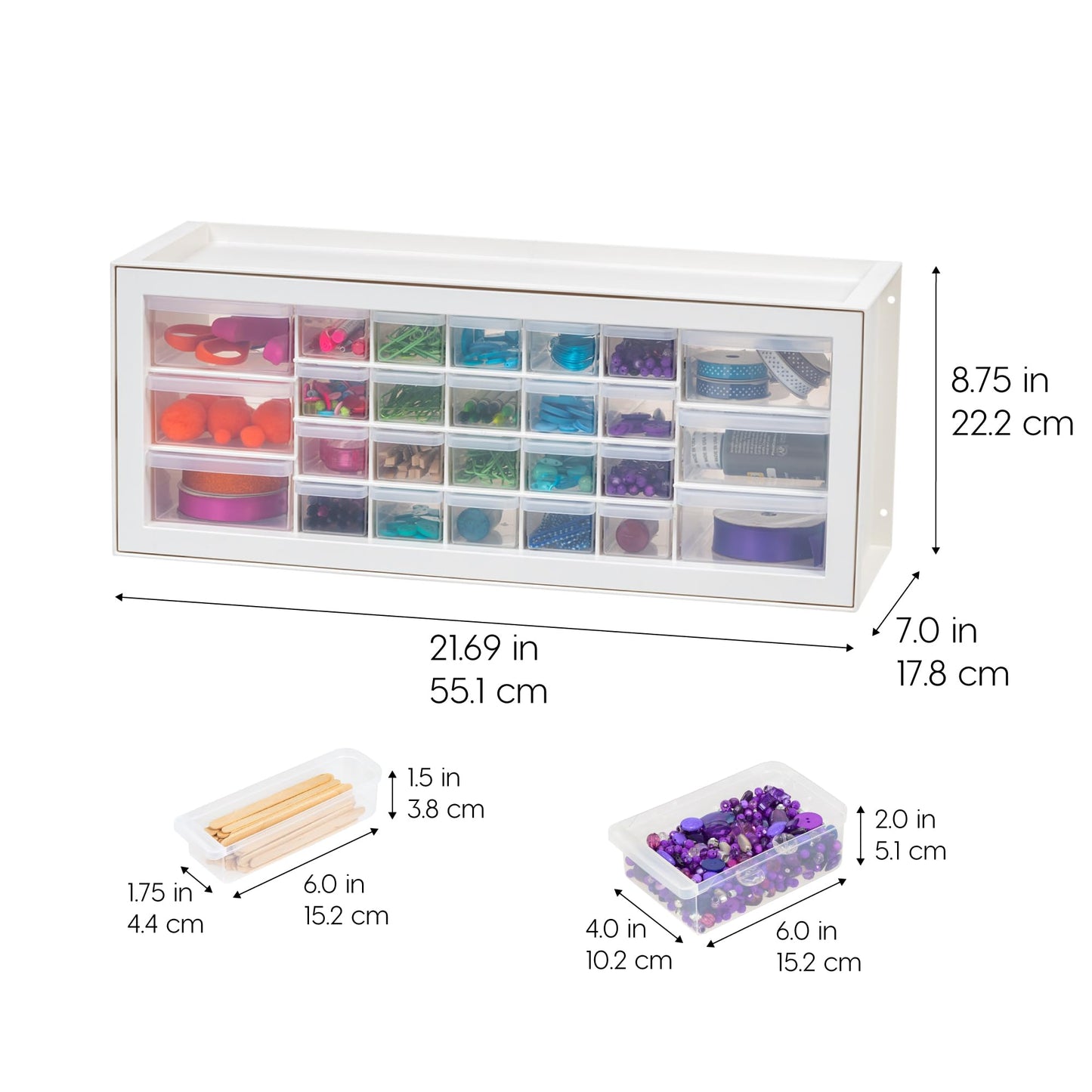 IRIS USA Plastic Storage Drawers, Made in USA, 26-Drawer Organizer Cabinet, Stackable Teacher Toolbox for Crafts, Beads, Stickers, Hardware, Nuts & Bolts, Scrapbook Supplies, Building Bricks – White