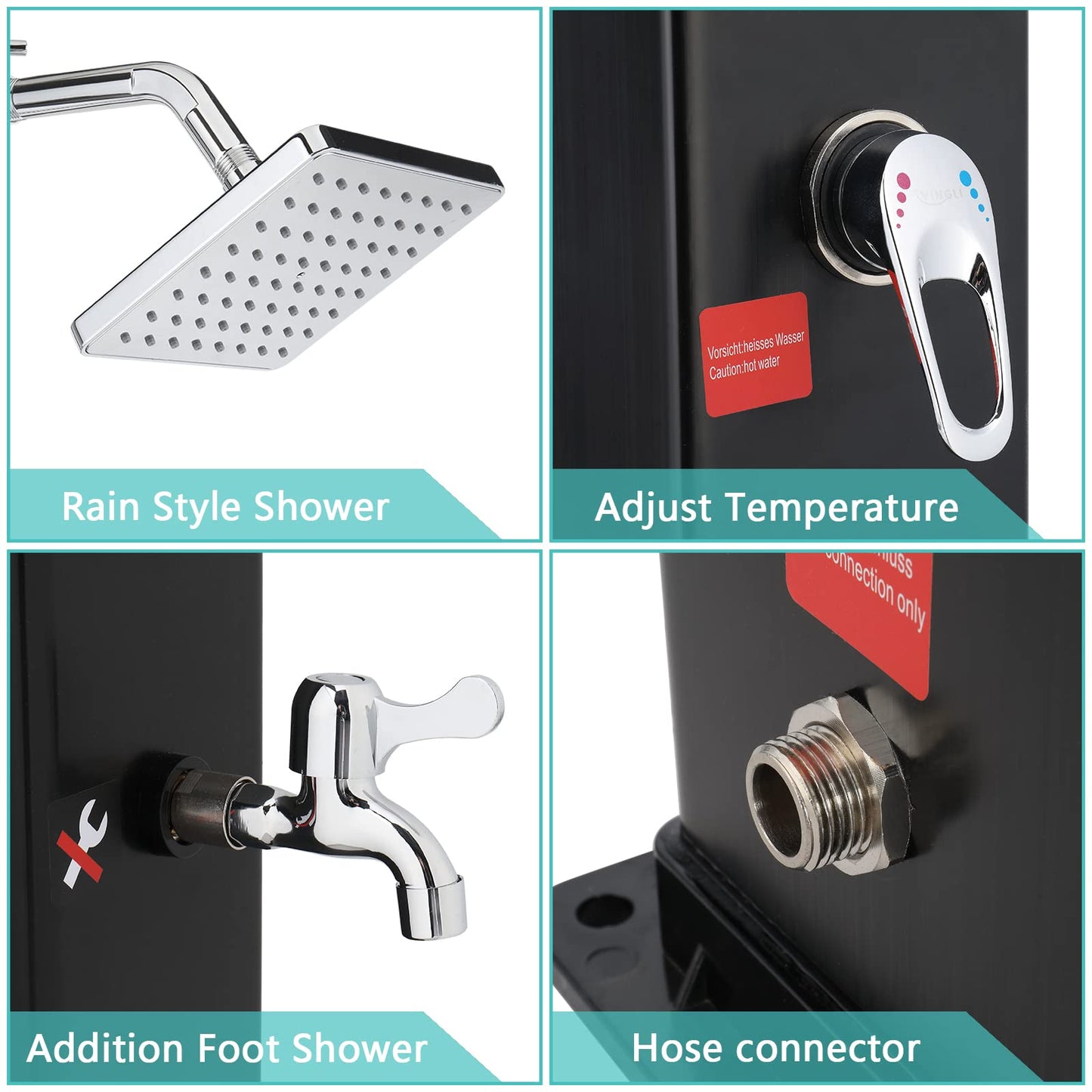 VINGLI 10.6 Gallon Solar Heated Outdoor Shower, 7.2 FT Height, Freestanding Outside Shower with 360° Swivel Shower Head + 6FT Handheld Shower + Foot Faucet, Hot & Cold Water Adjustment, Black